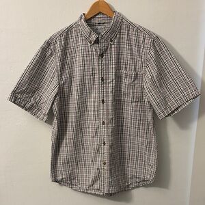 Carhartt Men's Checkered Button Down Short Sleeve Shirt Red Yellow White Large